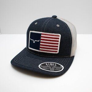 Kimes Ranch, American Flag Patch, Denim & Gray, Mesh, Snapback